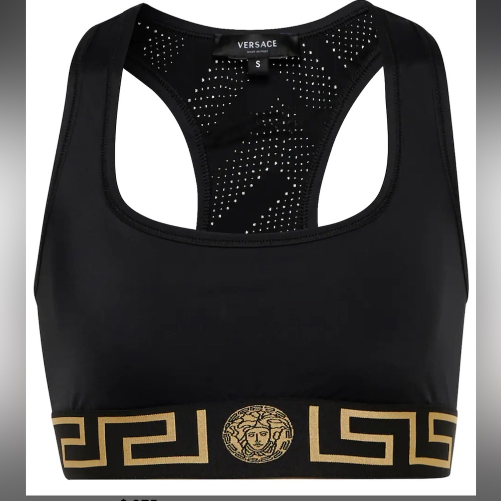 $375 Versace Greca Border Sports Bra New with Tags Black XXS XS S L XL XXL